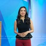 Emilie’s black peplum top and red ruffle hem pants on Today