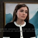 Emma’s black short sleeve cardigan with white trims on General Hospital