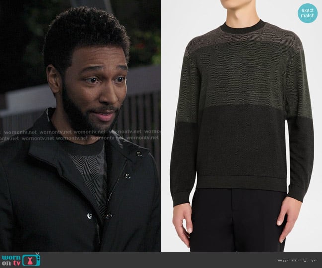 Emporio Armani Colorblock Geo Knit Crewneck Sweater worn by Winston Ndugu (Anthony Hill) on Greys Anatomy
