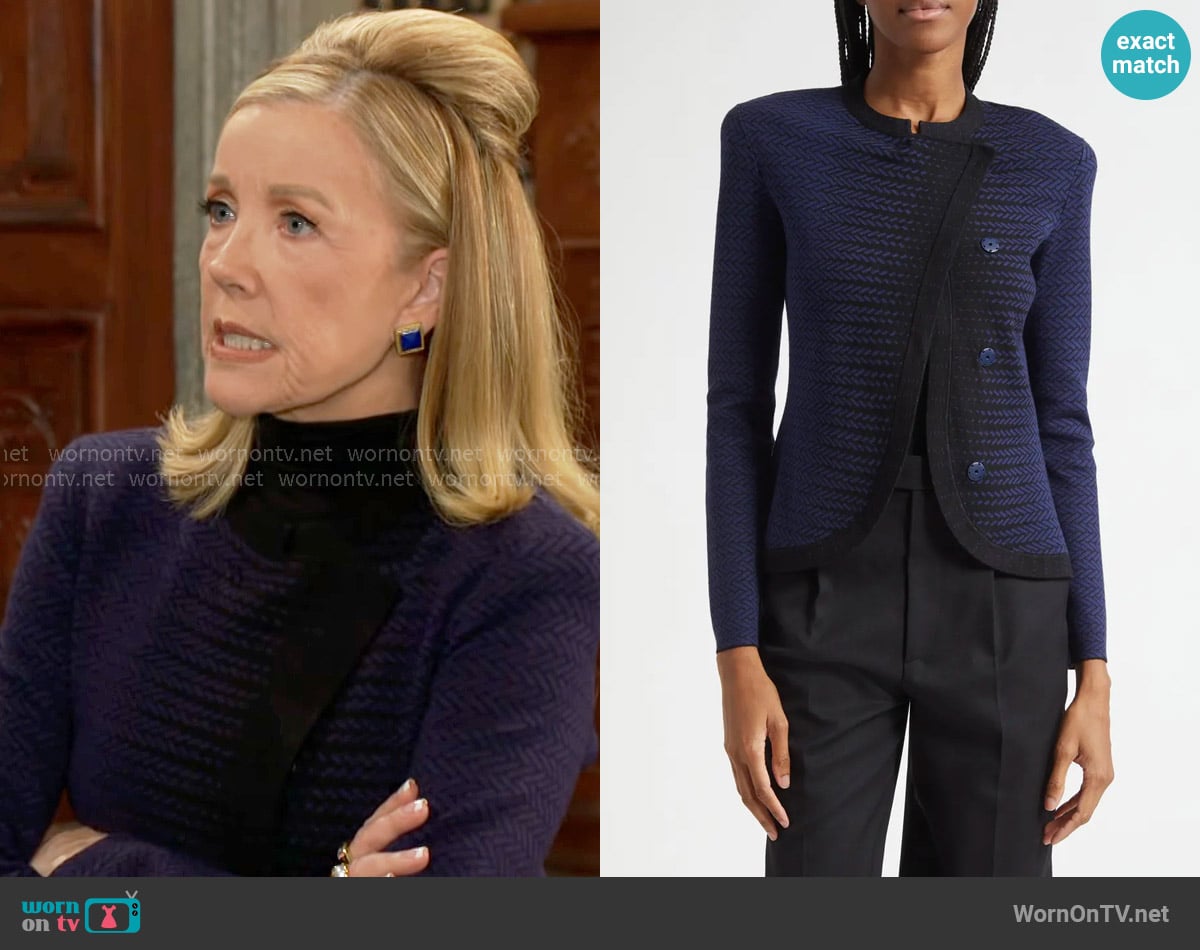 Nikki’s blue herringbone jacket on The Young and the Restless