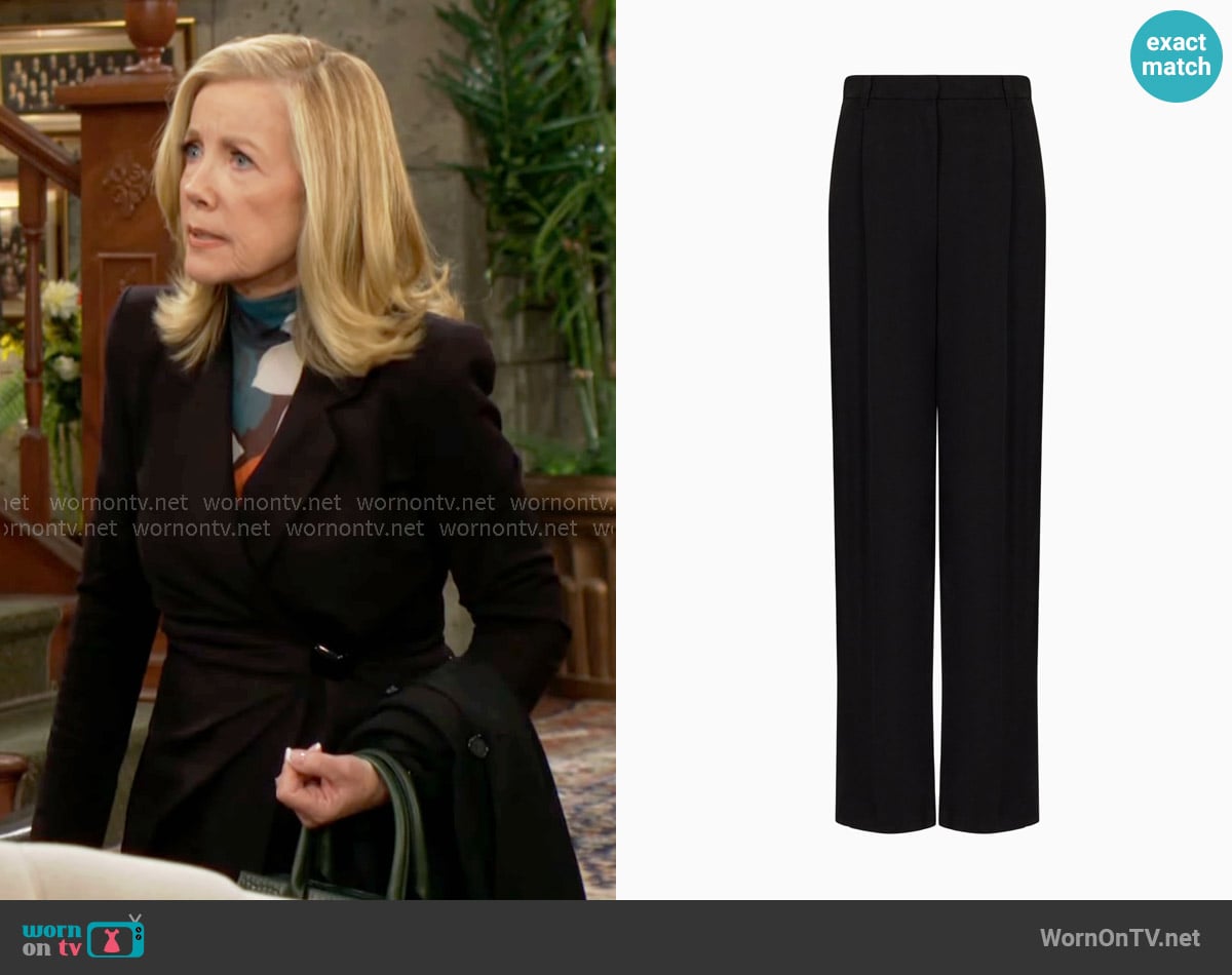 Emporio Armani Pleated trousers in barathea wool worn by Nikki Reed Newman (Melody Thomas-Scott) on The Young and the Restless