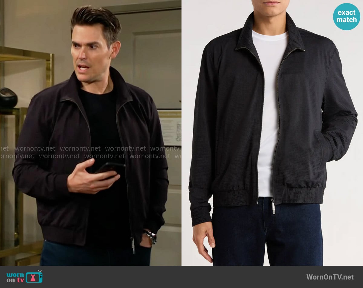 Adam’s black bomber jacket on The Young and the Restless