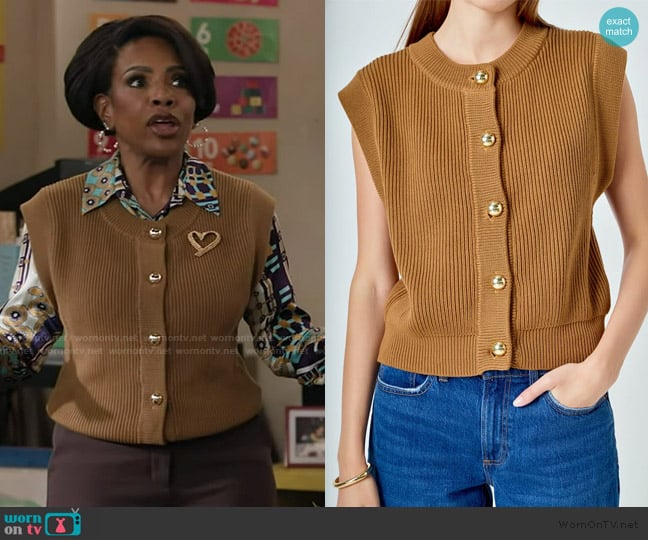 Endless Rose Sleeveless Knit Buttoned Vest Top worn by Barbara Howard (Sheryl Lee Ralph) on Abbott Elementary
