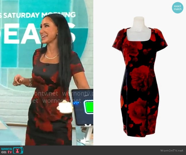 Escada Poppy Floral Sheath Dress worn by Elizabeth Werner on CBS Mornings