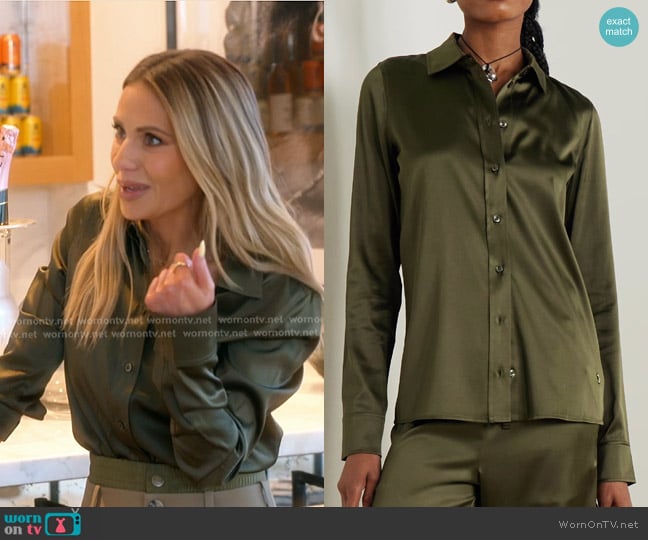 Éterne Constance Silk-blend Satin Shirt in Army Green worn by Dorit Kemsley on The Real Housewives of Beverly Hills