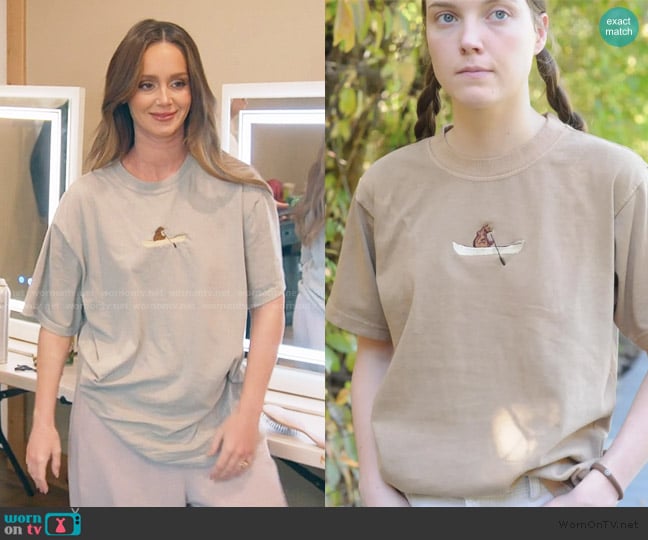 Etsy Brown Bear on Canoe Embroidered Heavy Weight Tshirt worn by Mikayla Matthews on The Secret Lives of Mormon Wives