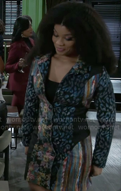 Eva’s patchwork jacket dress on Beyond the Gates