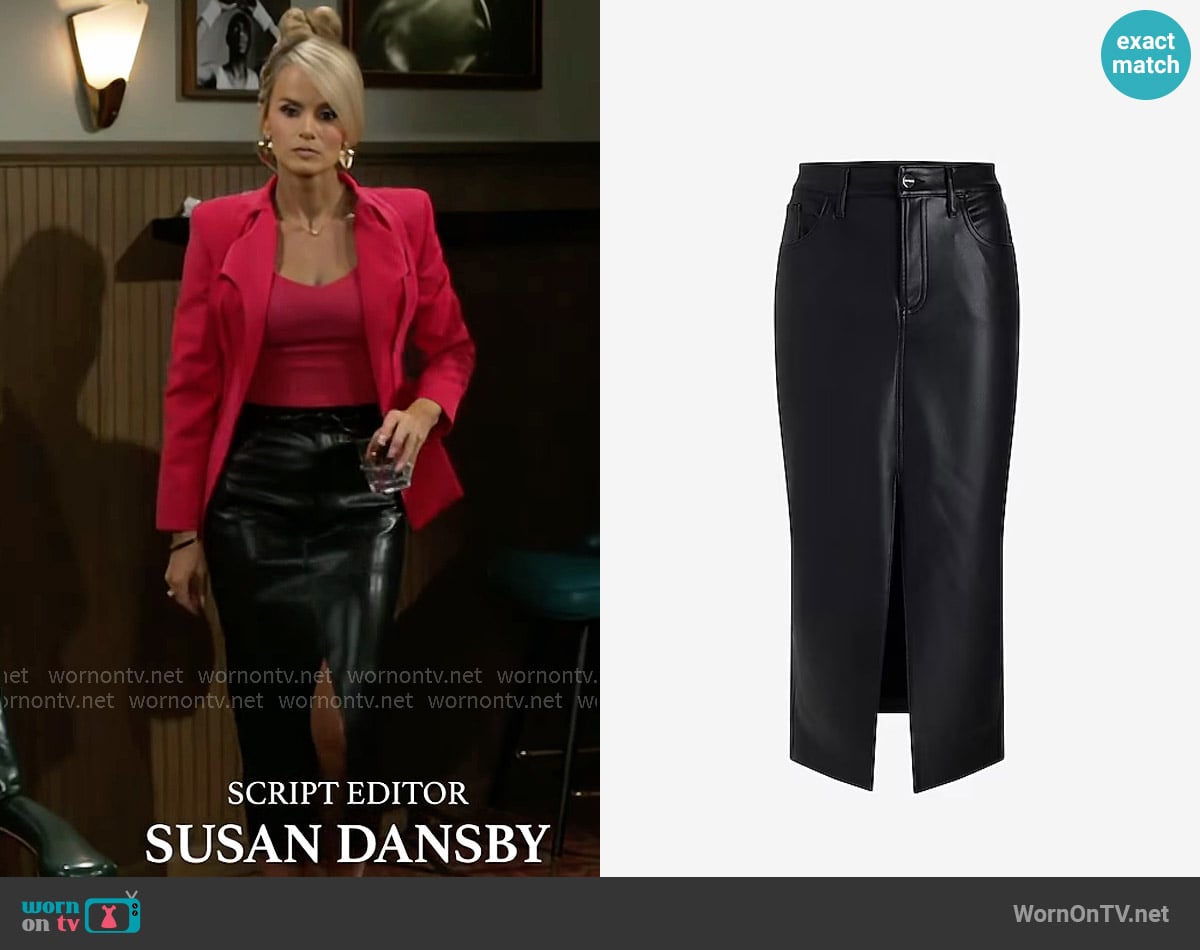 Express High Waisted Faux Leather Front Slit Midi Skirt worn by Vanessa McBride (Lauren Buglioli) on Beyond the Gates