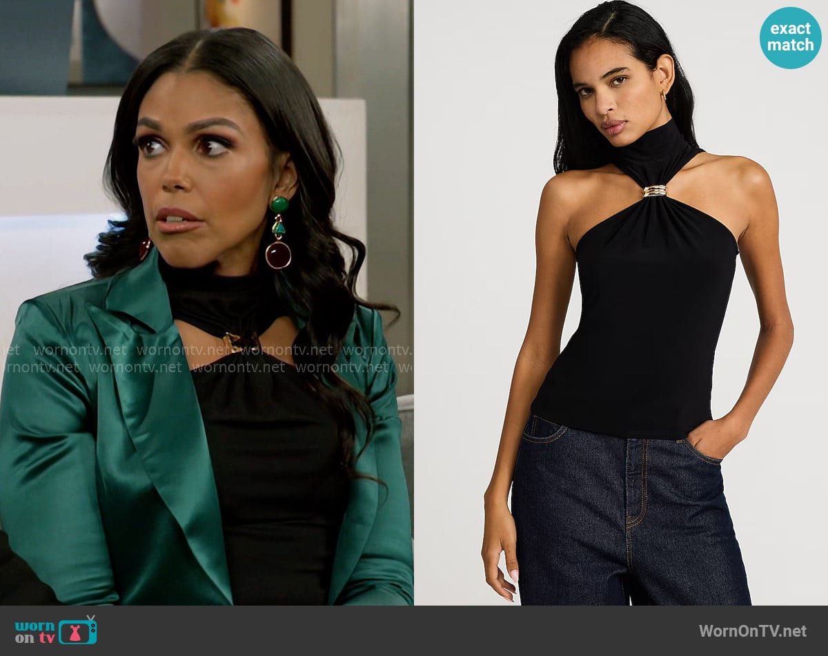 Express Mock Halter Neck Gold Hardware Tank worn by Dani Dupree (Karla Mosley) on Beyond the Gates