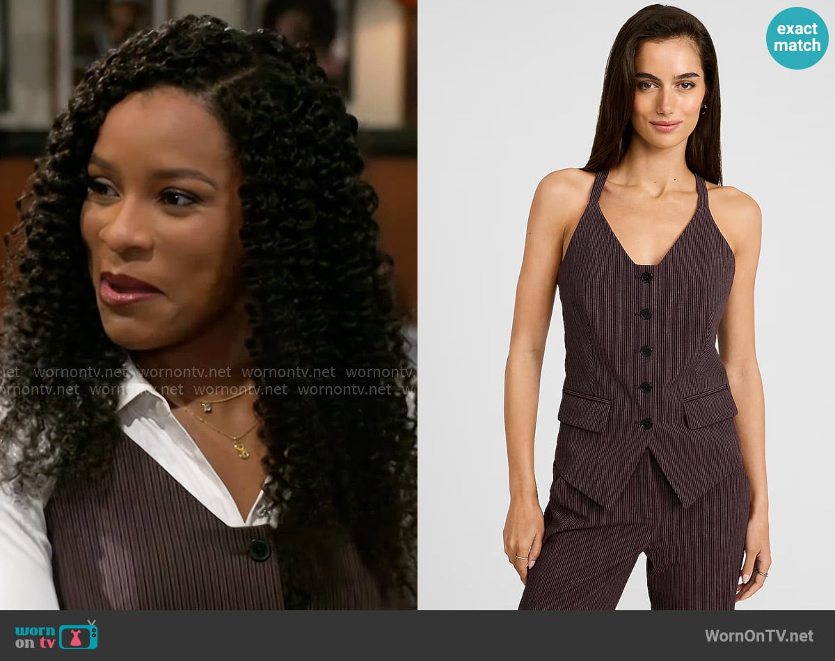 Express Striped Sleeveless Racerback Blazer Vest worn by Naomi Hamilton Hawthorne (Arielle Prepetit) on Beyond the Gates
