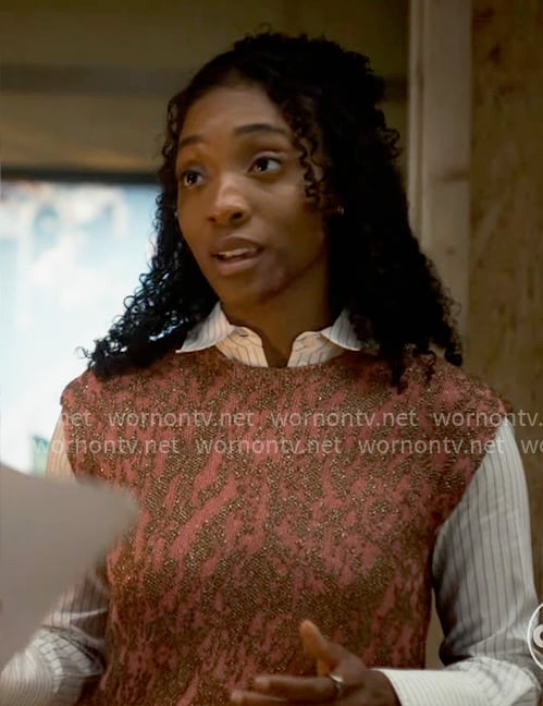 Faith's coral textured vest on Will Trent