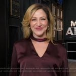 Edie Falco’s brown floral v-neck dress on Good Morning America