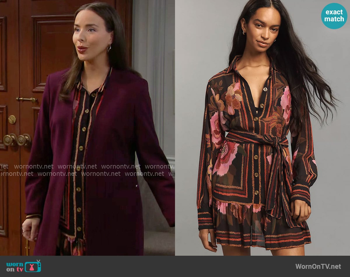 FARM Rio Chenille Flowers Shirt Dress worn by Ivy Forrester (Ashleigh Brewer) on The Bold and the Beautiful