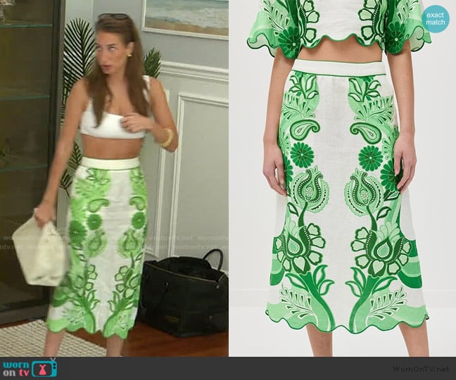 Farm Rio Color Festival Green Midi Skirt worn by Amanda Batula on Summer House