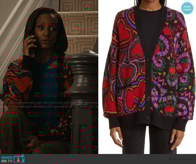Farm Rio Mixed Rainbow Hearts Cardigan worn by Olympia (Skye P. Marshall) on Matlock