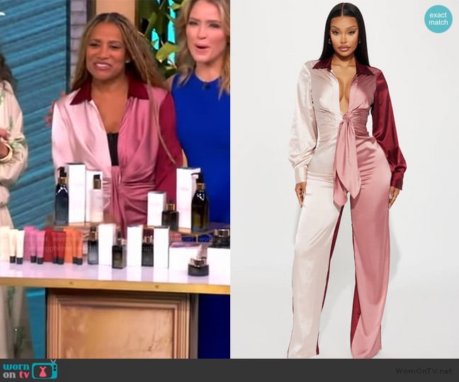 Fashion Nova Beauty In A Bottle Satin Jumpsuit worn by Rebecca Khan on The View