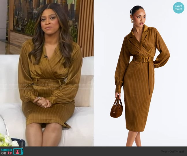 Morgan’s mustard belted stripe dress on Good Morning America