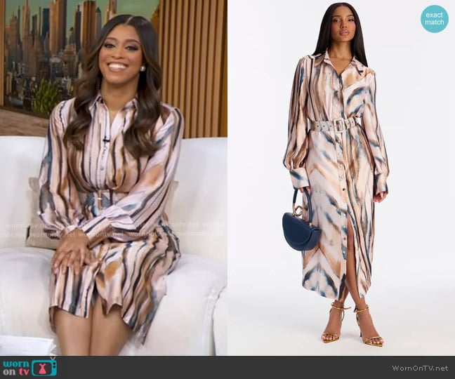 Morgan’s print belted shirtdress on GMA
