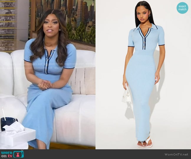 Morgan’s blue ribbed knit polo dress on GMA