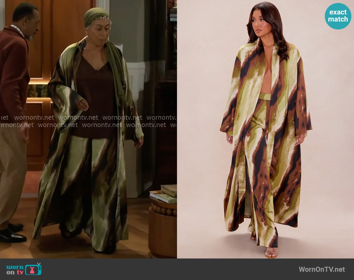 Fashion Nova Rae Satin Kimono Set worn by Anita Dupree (Tamara Tunie) on Beyond the Gates