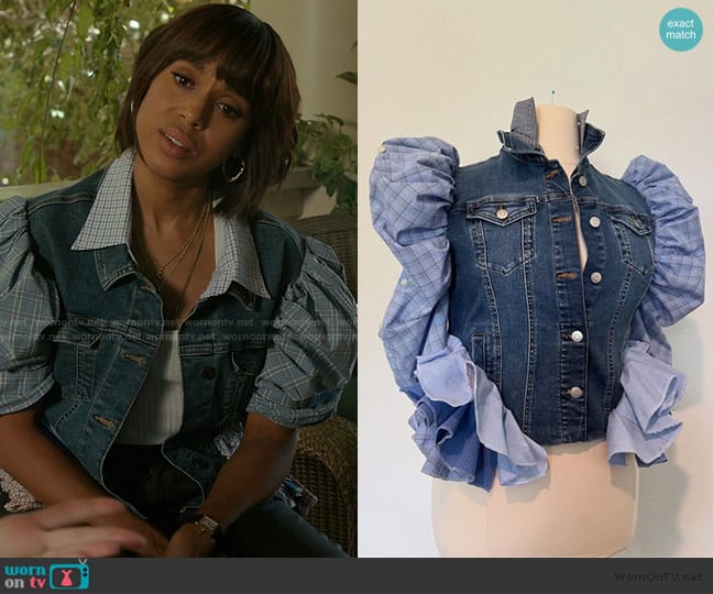 Fashionnjukiee4real Custom Irregular Denim Jacket worn by Eleanor (Kerry Washington) on Imperfect Women