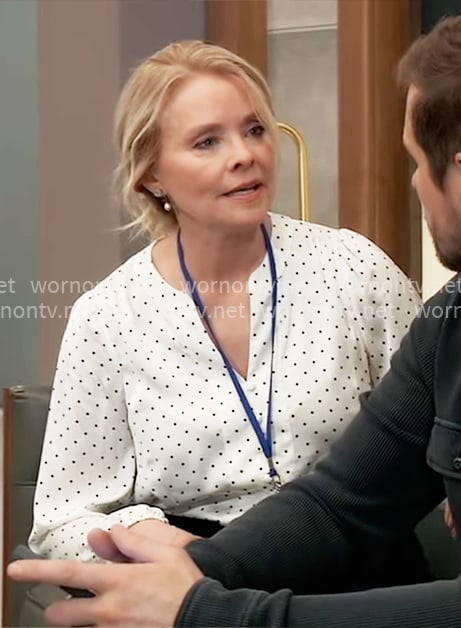 Felicia’s white polka dot blouse on General Hospital