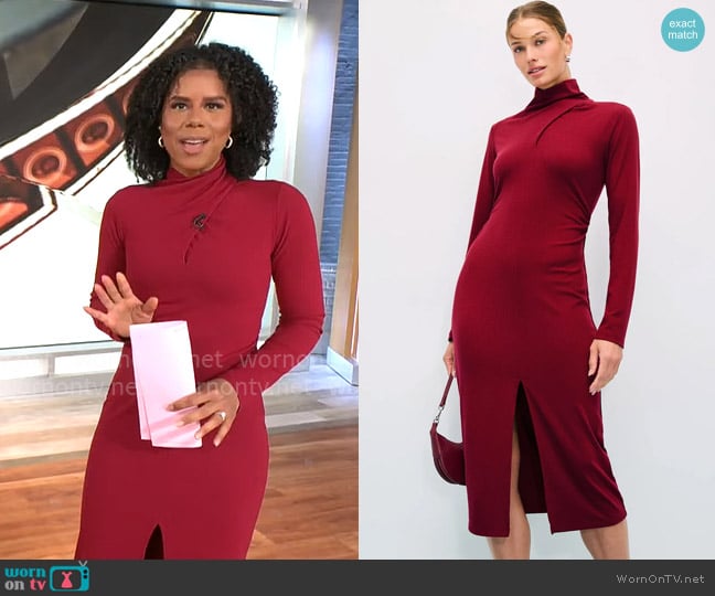 Adriana Diaz’s red cross neck dress on CBS Mornings Adriana Diaz’s red cross neck dress on CBS Mornings