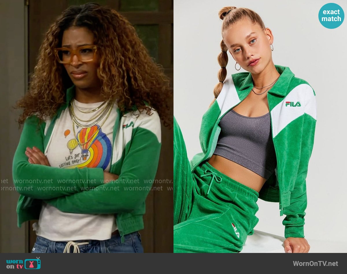 Fila x UO Nox Velour Track Jacket worn by Courtney (Skye Townsend) on The Neighborhood