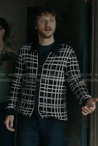 Flynn's navy's plaid cardigan on 9-1-1