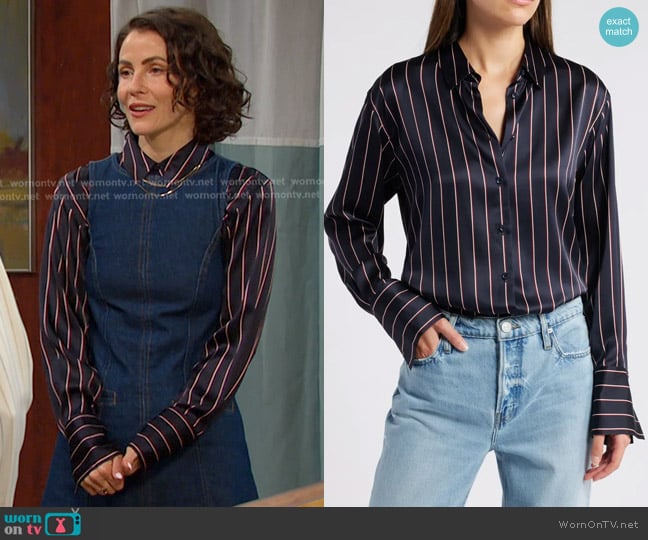 Frame The Standard Stripe Stretch Silk Button-Up Shirt worn by Sarah Horton (Linsey Godfrey) on Days of our Lives