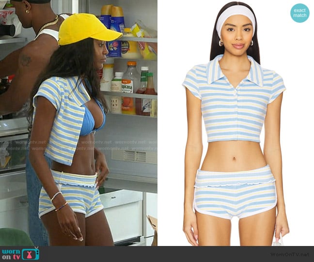 Ciara’s blue striped crop top on Summer House Ciara’s blue striped crop top on Summer House