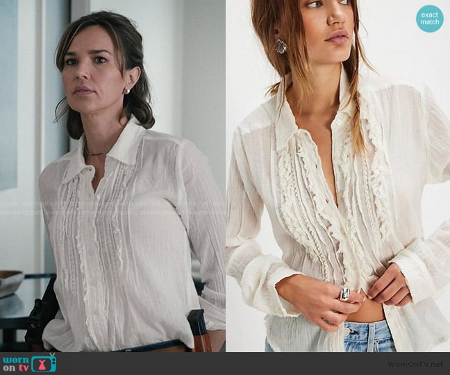 Free People Drew Tuxedo Shirt worn by Belle Skinner (Arielle Kebbel) on Marshals