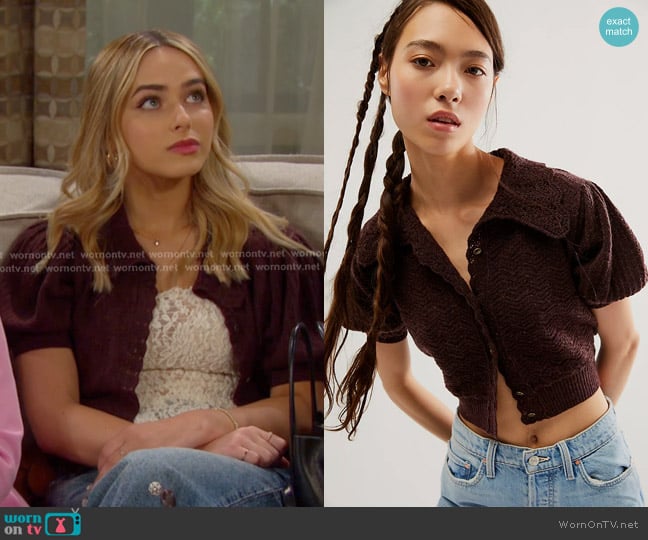 Free People Edie Cashmere Cardigan worn by Holly Jonas (Ashley Puzemis) on Days of our Lives