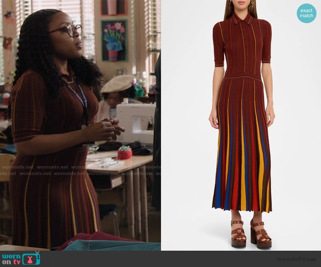 Gabriela Hearst Calypso Pinstripe Merino Dress worn by Janine Teagues (Quinta Brunson) on Abbott Elementary