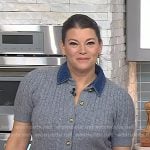 Gail Simmons’s grey cable knit cardigan with denim collar on Today