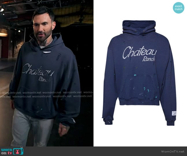 Adam’s navy print hoodie on The Voice