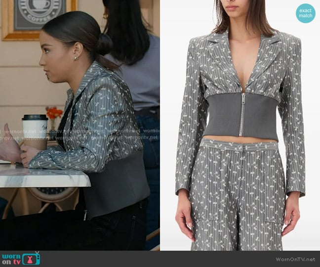 Ganni Jacquard Cropped Blazer worn by May Grant (Corinne Massiah) on 9-1-1