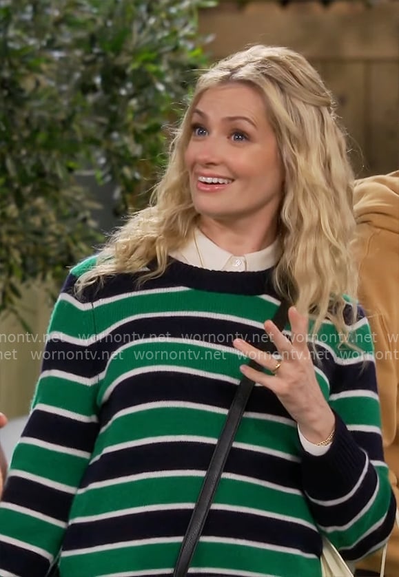 Gemma’s navy and green striped sweater on The Neighborhood