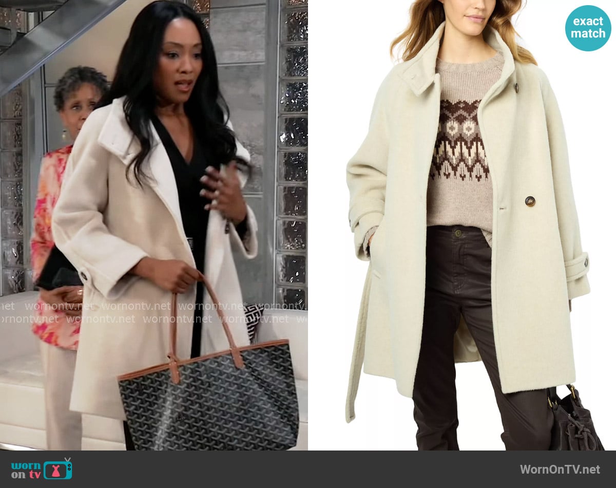 Gerard Darel Louise Double Breasted Belted Wool Coat worn by Jordan Ashford (Tanisha Mariko Harper) on General Hospital