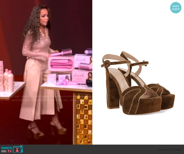 Gianvito Rossi 125mm platform suede ankle-strap sandals worn by Sunny Hostin on The View