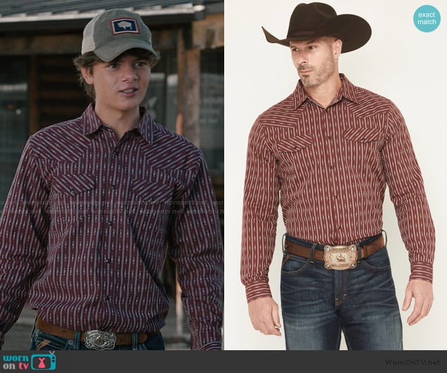 Gibson Trading Buckshot Striped Print Long Sleeve Snap Stretch Western Shirt worn by Tate Dutton ( Brecken Merrill) on Marshals