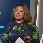 Gilma's navy and green print ruched dress on NBC News Daily
