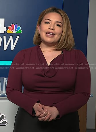 Gilma’s burgundy cowl neck top on NBC News Daily
