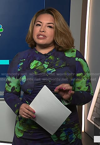 Gilma's navy and green print ruched dress on NBC News Daily