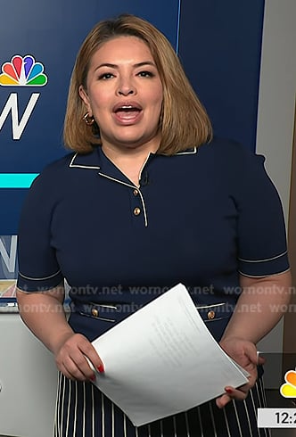 Gilma's navy contrast trim polo top and stripe skirt on NBC News Daily