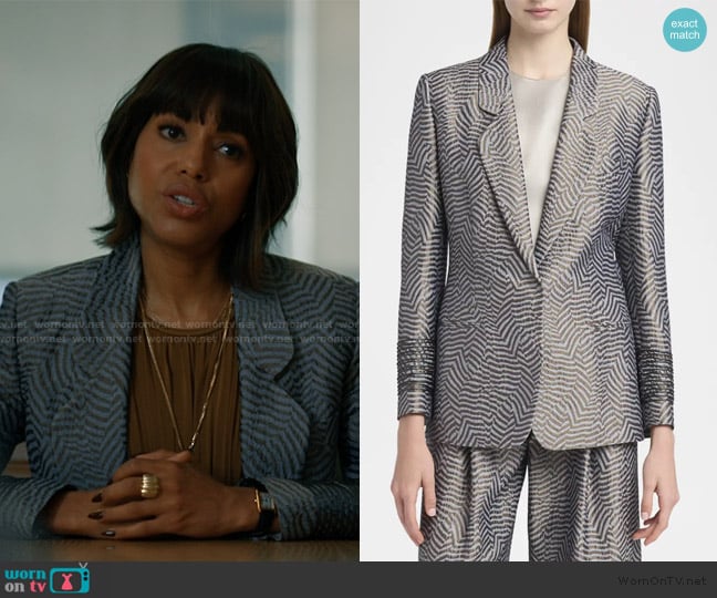 Giorgio Armani Animalier Silk Jacquard Single-Breasted Blazer Jacket worn by Eleanor (Kerry Washington) on Imperfect Women