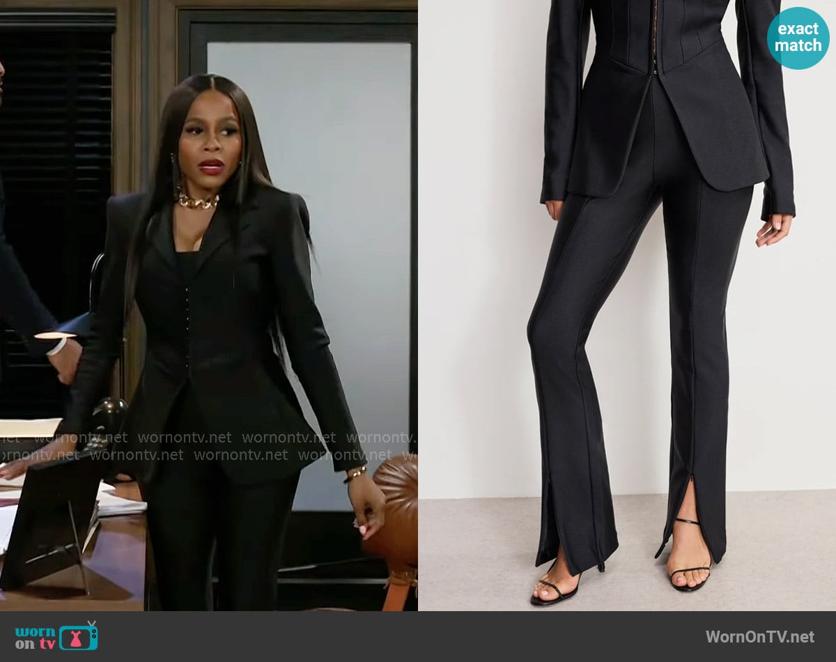 Good American Dolly Compression Shine Pull on Pants worn by Hayley Lawson (Marquita Goings) on Beyond the Gates