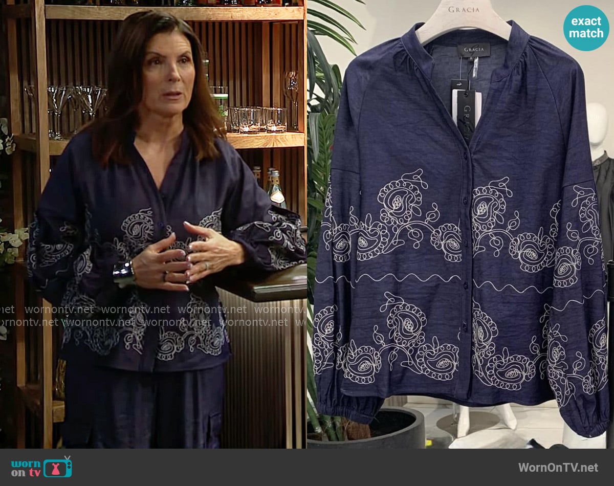 Gracia Embroidered Blouse worn by Sheila Carter (Kimberlin Brown) on The Bold and the Beautiful