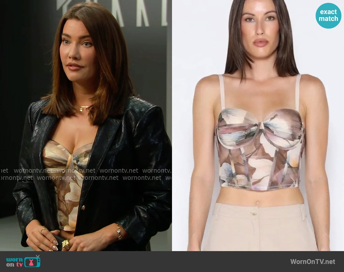 Gracia Floral Print Corset Top worn by Steffy Forrester (Jacqueline MacInnes Wood) on The Bold and the Beautiful