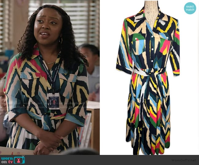 Gracia Printed Shirtdress worn by Janine Teagues (Quinta Brunson) on Abbott Elementary